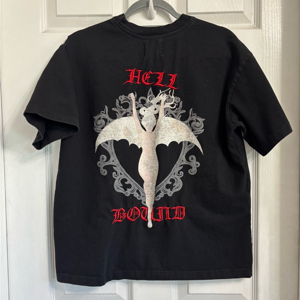 Prime Essentials Hell Bound Black Short Sleeve Crewneck T-Shirt Small Embroidery